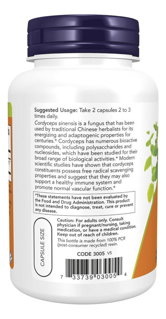 Cordyceps 750mg 90 Cápsulas Sem Sabor Now Foods - Imagem 3