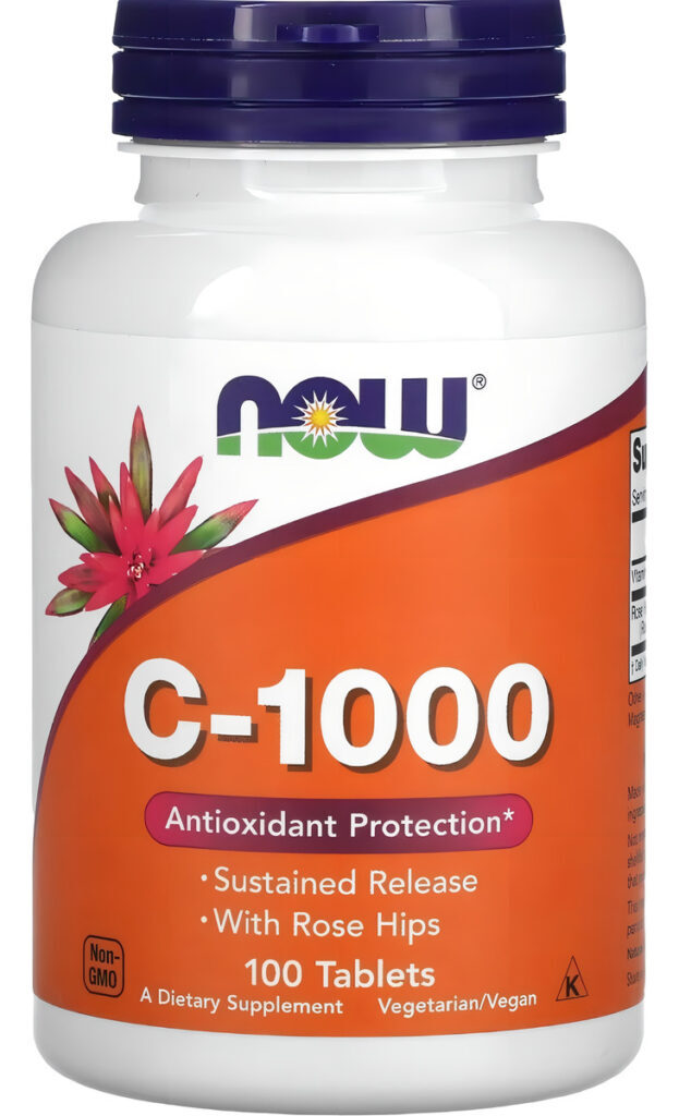 Vitamina C 1000mg Rose Rips 100 Tab Time Release Now Foods Sabor Sem Sabor