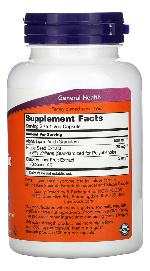 Ácido Alfa Lipóico 600mg Now Foods 120 Caps + Porta Cápsulas - Imagem 2