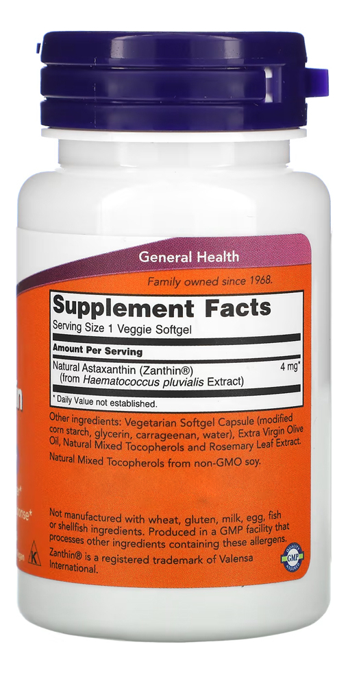 Now Foods Astaxantina Extrato 4mg 60 Vegs Soft Importado 3u - Imagem 3
