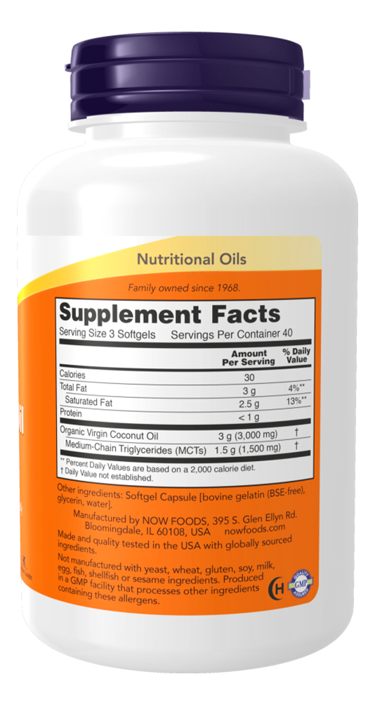 Óleo Coco Virgem 1000mg Now Foods 120 Soft + Porta Cápsulas - Imagem 2