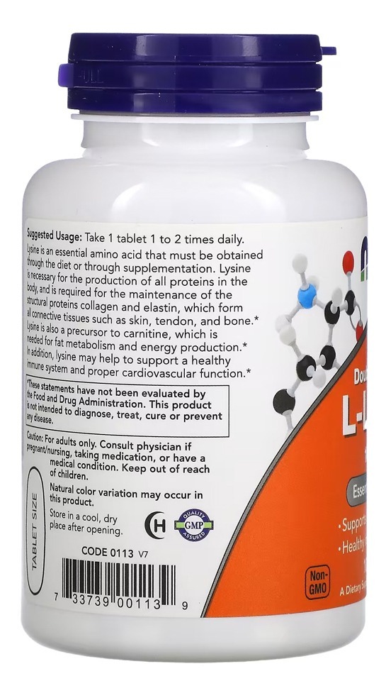 L Lisina Dupla Força 1000mg Now Foods 100tab - Imagem 3