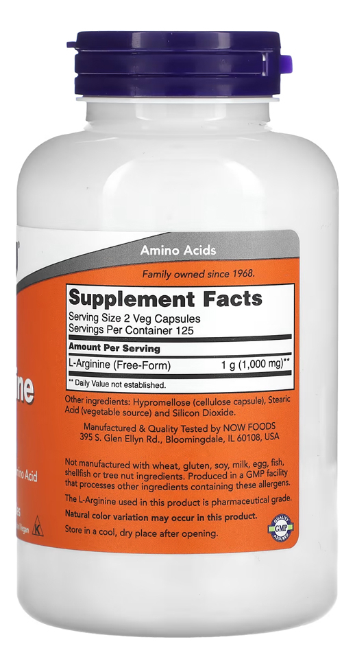 L-arginina 500mg Now Foods 250 Cáps + Porta Cápsulas - Imagem 2