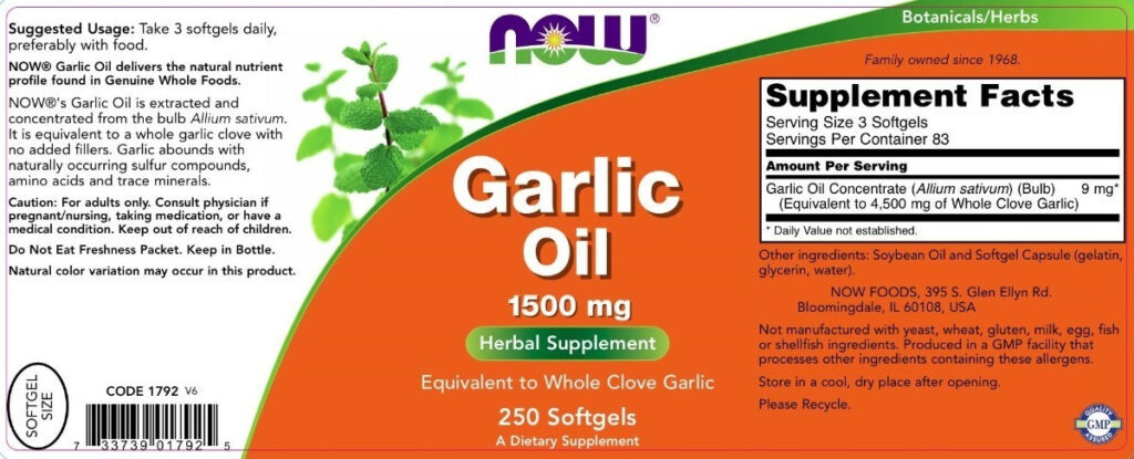 Óleo De Alho 1500 Mg Now Foods 250 Caps Garlic Oil Importado Sabor Original - Imagem 3