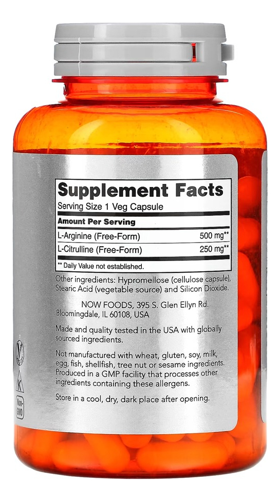 Arginina 500mg E Citrulina 120cáps Importado 2un Now Foods - Imagem 3