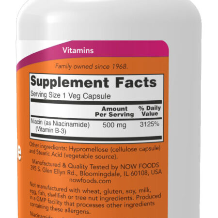 Niacinamida Vit B-3 500mg Now Foods Niacinamide 100 Veg Caps - Imagem 2