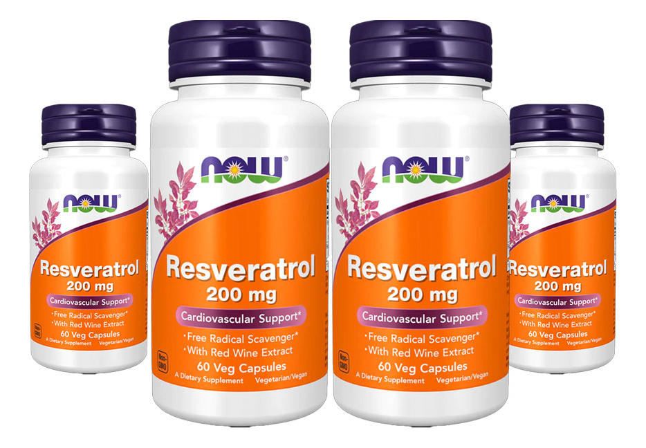 Resveratrol 200mg Now Foods Extrato Vinho Tinto 60caps 4un