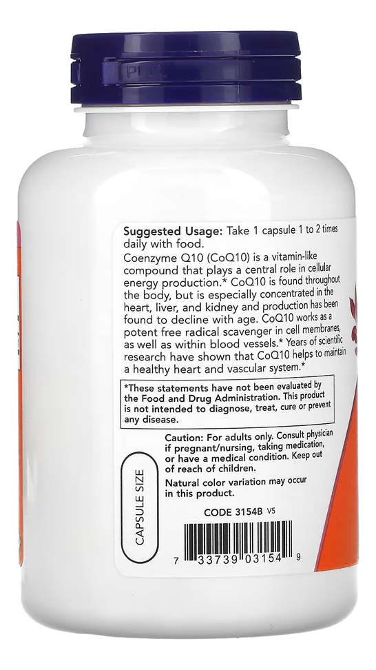 Coenzima Coq10 60mg Now Foods 180 Cápsulas Importado - Imagem 3