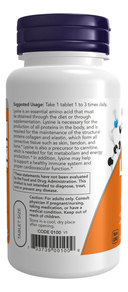 L-lisina L-lysine 500 Mg 100 Comprimidos - Now Foods - Imagem 4