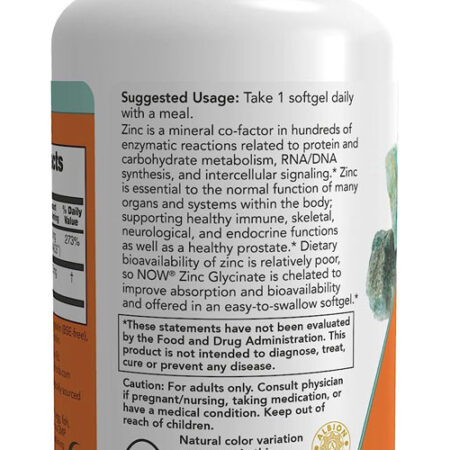 Glicinato De Zinco 30mg Now Foods Zinc Glycinate 120 Softg - Imagem 3