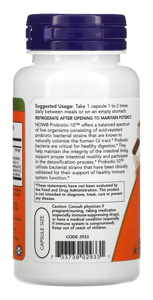 Probiotic-10 25 Billion Now Foods 100capsulas Veg Eua/usa - Imagem 3
