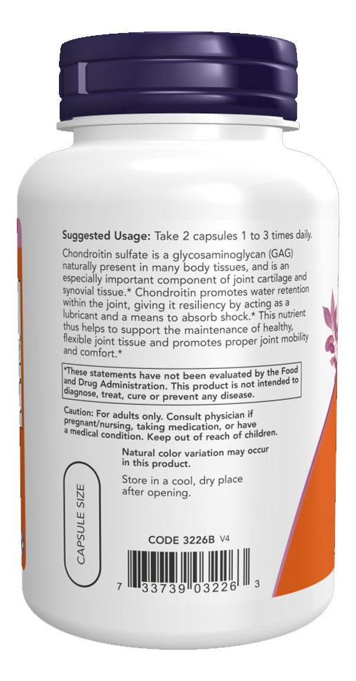 Sulfato Condroitina 600mg Now Foods 120cáps Importado 3un - Imagem 4