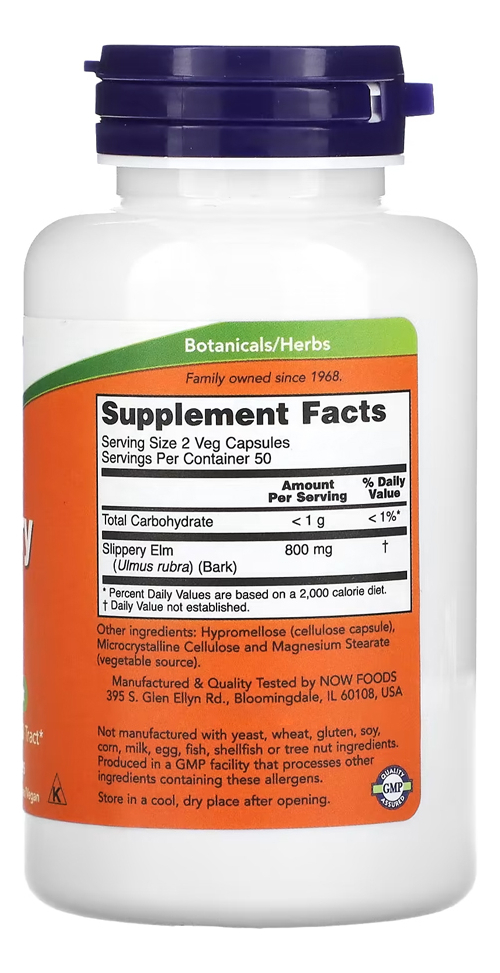 Ulmus Rubra 400mg Now Foods 100 Cáps + Porta Cápsulas - Imagem 2