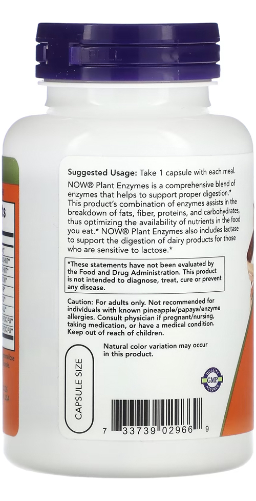 Enzimas Digestivas Now Foods Plant Enzymes 120 Veg Caps 4un - Imagem 5