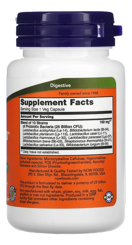 Now Foods, Probiotic-10 25 Billions, 50 Cápsulas Sabor Sem Sabor - Imagem 2