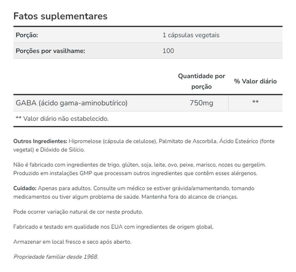 Ácido Gaba 750mg 100 Veg Cáps Importado 2un Now Foods - Imagem 5