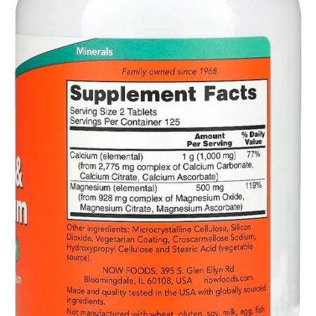 Cálcio E Magnésio 500/250mg 250 Tabs Importado 5un Now Foods - Imagem 4