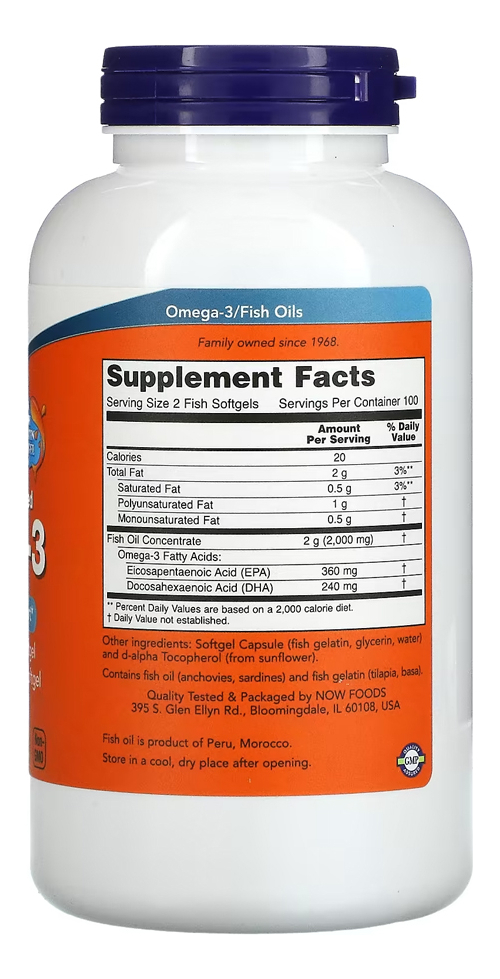 Ômega-3 1.000mg Now Foods 180/120 200caps Softgels - Imagem 2