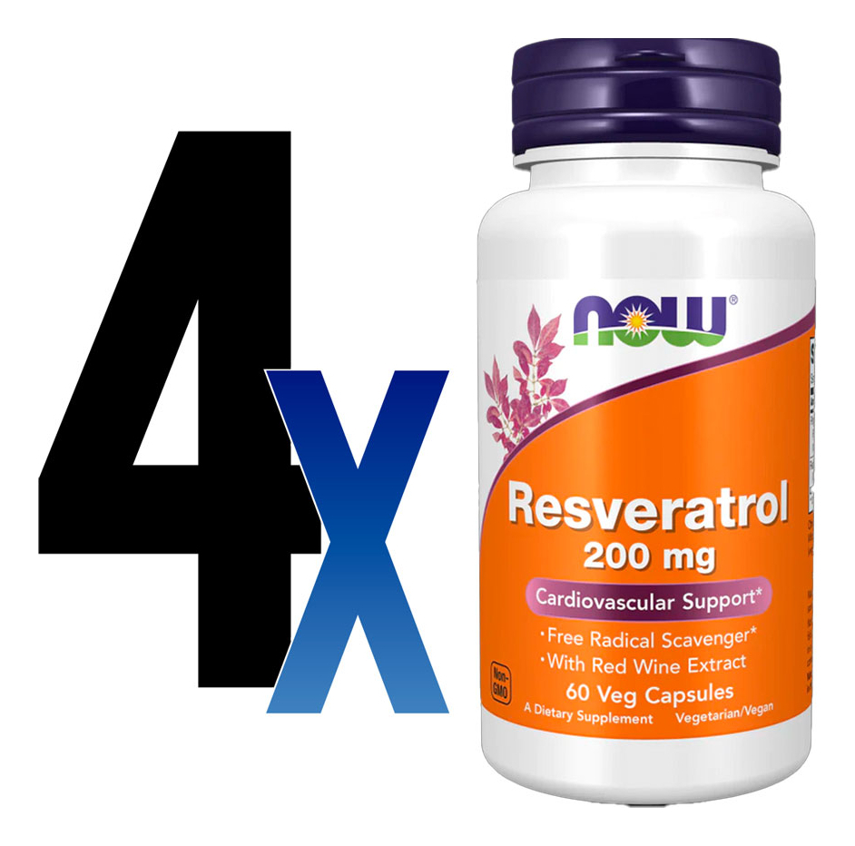 Resveratrol 200mg Now Foods Extrato Vinho Tinto 60caps 4un - Imagem 2