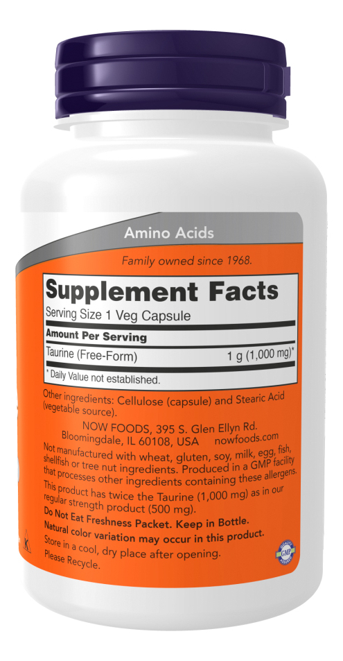 Taurina 1000mg Dupla Força Now Foods 100 Cáps Importado 3un - Imagem 3