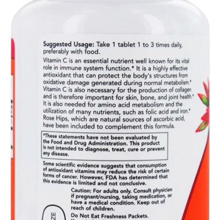 Vitamina C 500mg R. Mosqueta 250tab Importado 5un Now Foods - Imagem 4