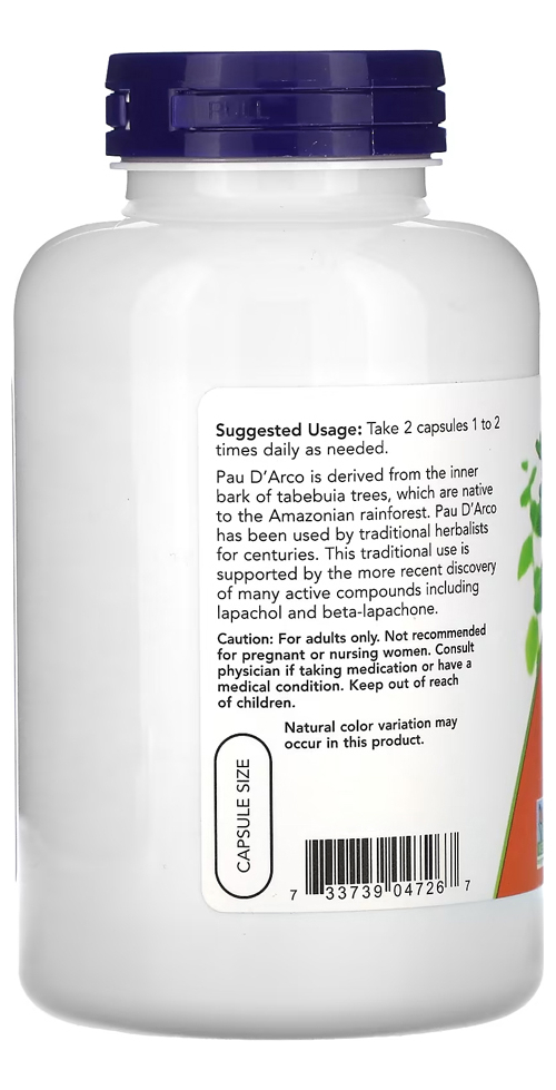 Pau Darco 500mg 250veg Caps Nowfoods Importado - Imagem 3