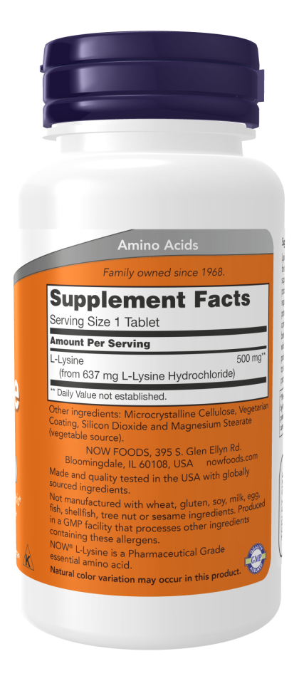 L-lisina L-lysine 500 Mg 100 Comprimidos - Now Foods - Imagem 3