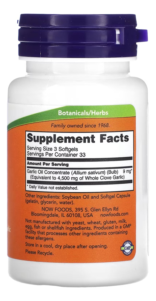 Óleo De Alho 1500mg Now Foods 100 Softgels + Porta Cápsulas - Imagem 2
