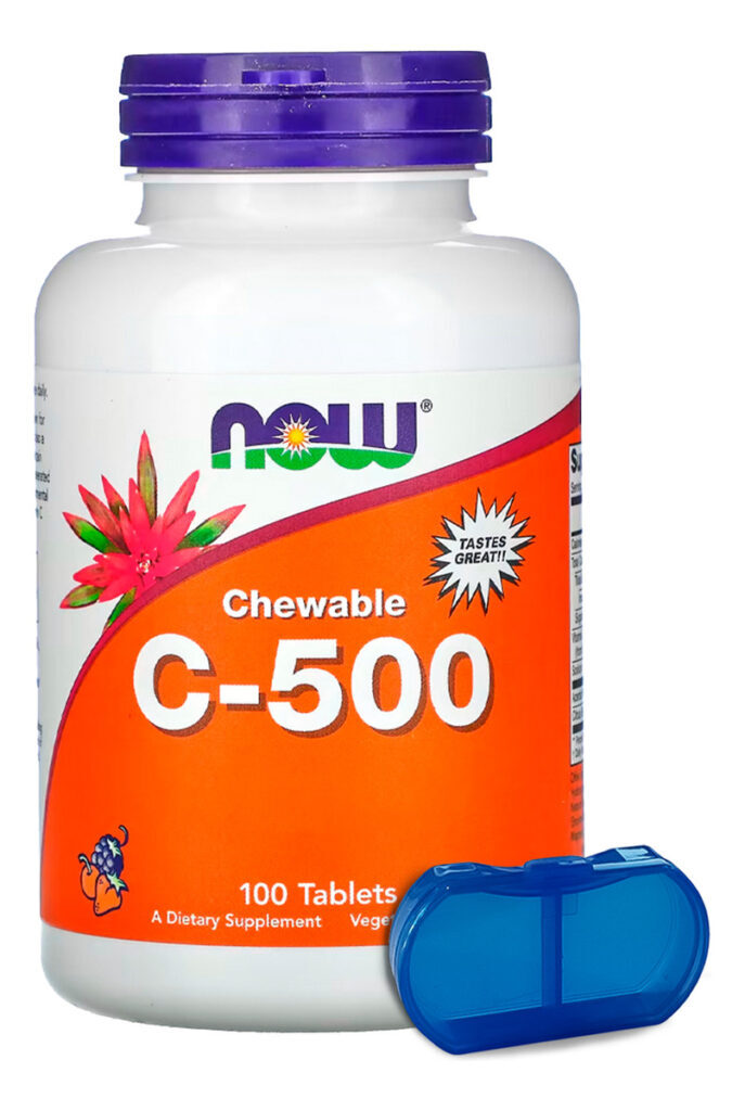 Vitamina C-500 Now Foods 100 Tab Sabor Cereja Porta Cápsulas