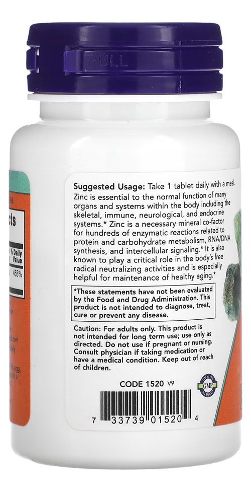 Gluconato De Zinco 50mg Now Foods 100tabs - Imagem 3