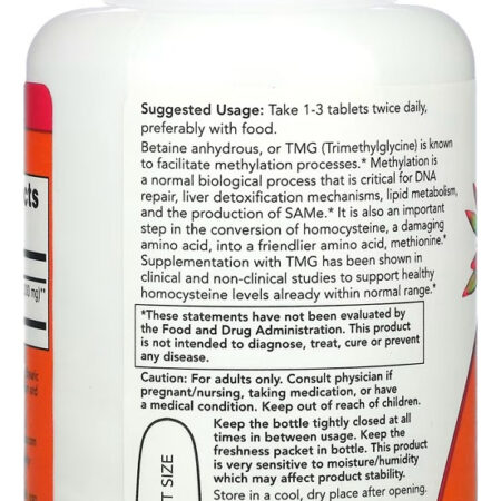Tmg Betaína 1000mg 100 Tabs Importado 3un Now Foods - Imagem 3