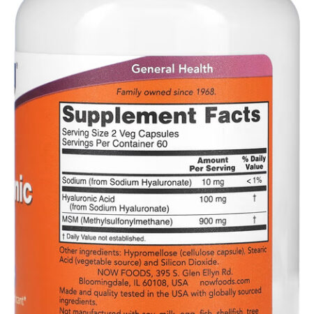 Ácido Hialurônico 50mg Msm Now Foods 120caps Importado 4un - Imagem 3
