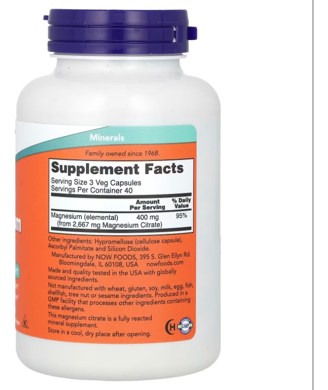 Citrato De Magnesio 120 Capsulas Now Foods Magnesium Citrate - Imagem 2