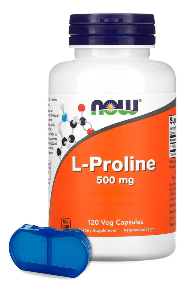 L-prolina 500mg Now Foods 120 Caps + Porta Cápsulas