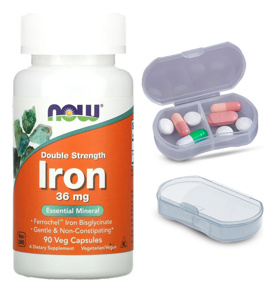 Bisglicinato De Ferro 36mg Now Foods 90cáps + Porta Cápsulas