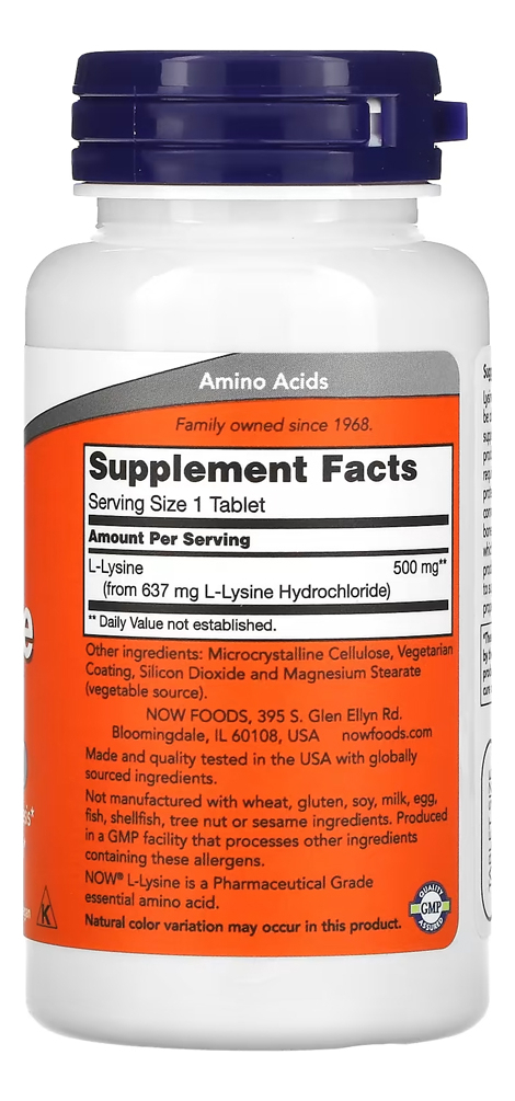 Now Foods L-lisina 500 Mg 100 Tablets - Imagem 2