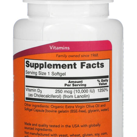 Now Foods Vitamina D3 250mcg Alta Potência 240 Softgels 4un - Imagem 4