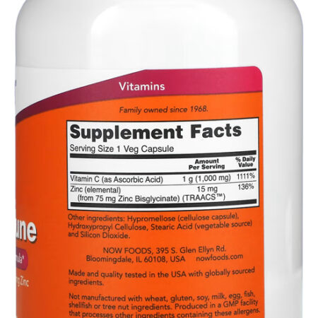 Zinco Imune E Vitamina C Now Foods 180veg Caps Importado 3un - Imagem 3