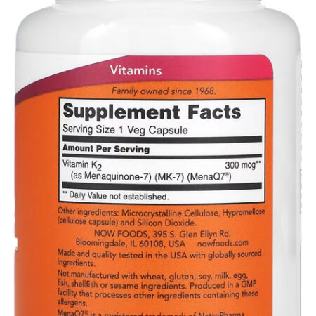 Mk-7 Vitamina K-2 300mcg Now Foods 60 Cápsulas Importado 5un - Imagem 3