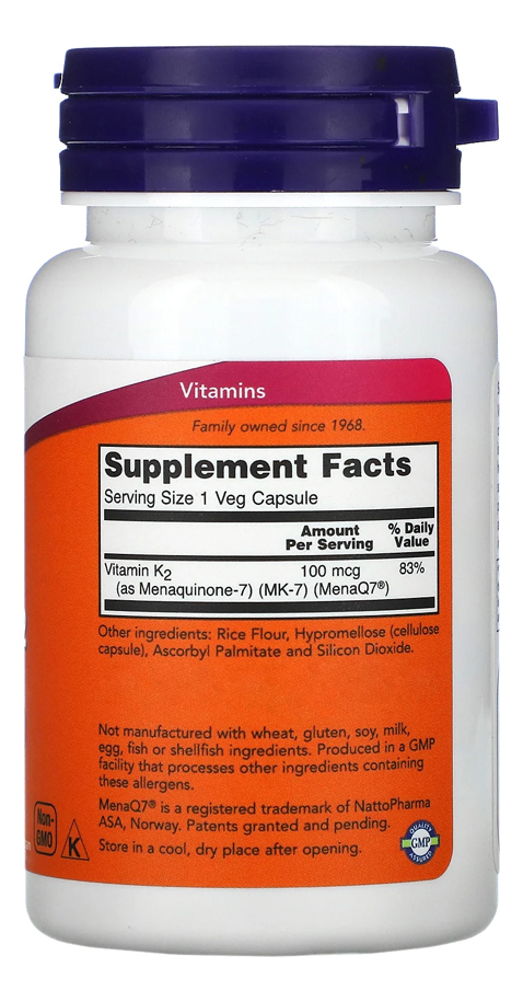 Mk-7 Vitamina K-2 100mcg 60 Veg Cáps Importado 5un Now Foods - Imagem 3