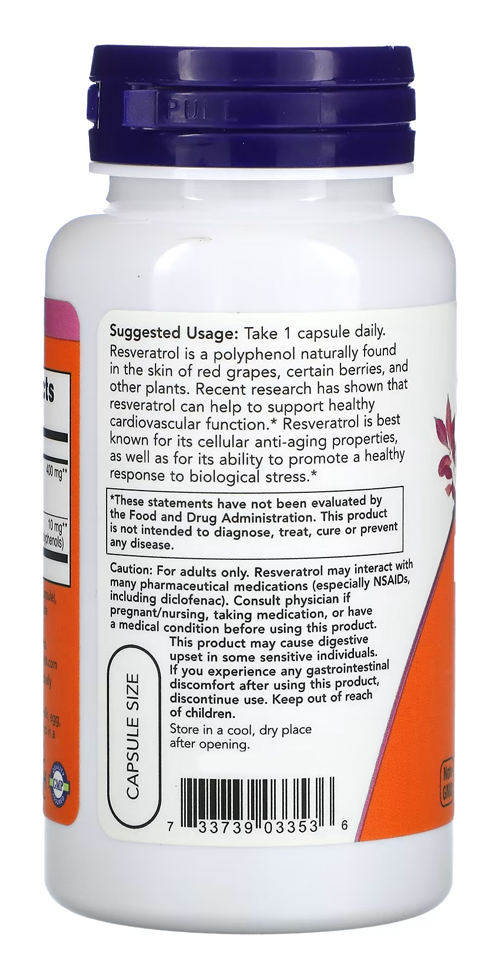 Resveratrol 200mg Now Foods Extrato Vinho Tinto 60caps 2un - Imagem 5