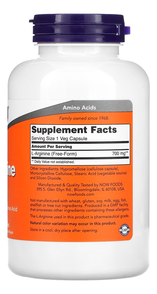 L-arginina 700mg 180 Cáps Importados 2un Now Foods - Imagem 4