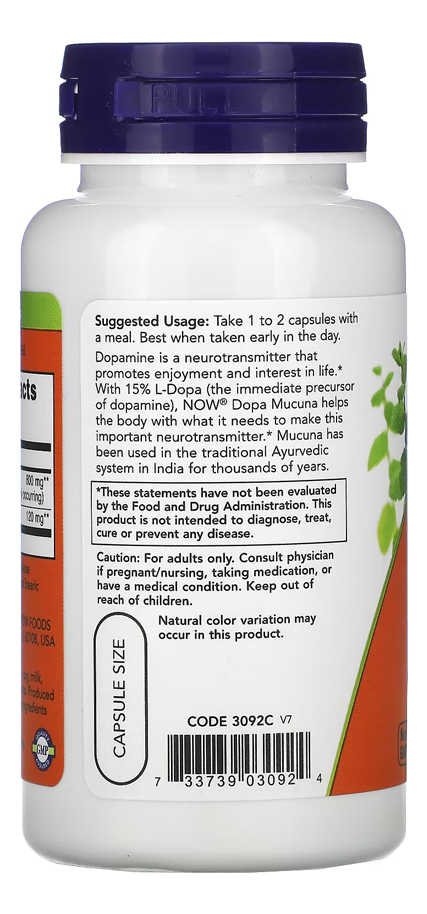 Now Foods Dopa Mucuna 90 Cápsulas Vegetarianas - Imagem 3