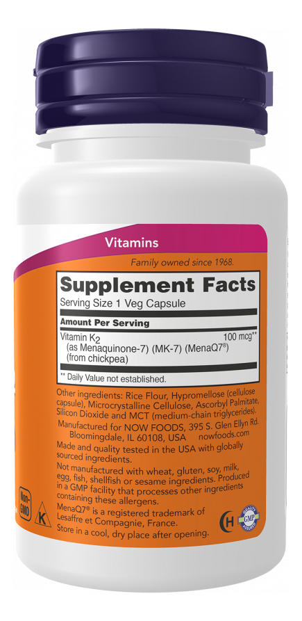 Mk-7 Vitamina K-2 100 Mcg 60 Cápsulas Vegetais Now Foods - Imagem 5