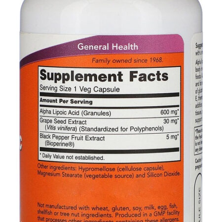 Ácido Alfa Lipóico 600mg Now Foods 60veg Caps 5un - Imagem 4
