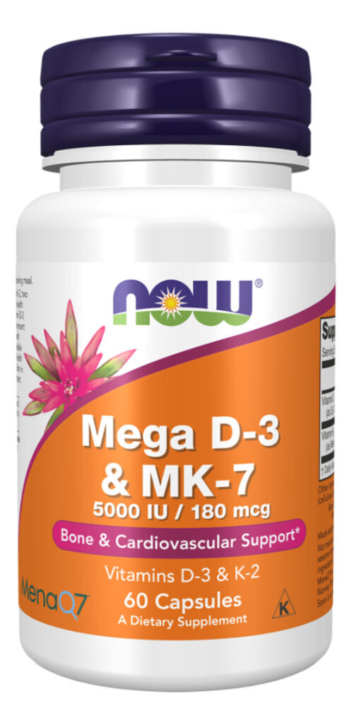 Mega D-3 5000iu E Mk-7 180mcg Now Foods 60 Veg Caps Sabor Sem Sabor - Imagem 2