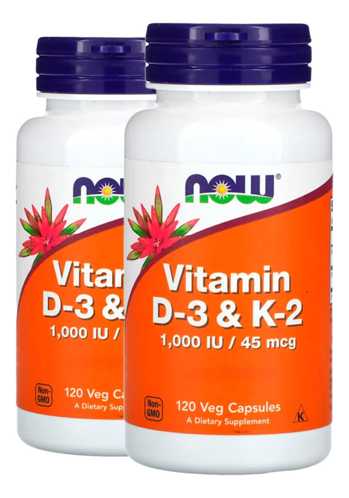 Vitamina D3 25mg+vit K2 45mg 120 Cap Importado 2un Now Foods