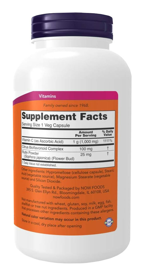 Vitamina C-1000mg Now Foods 100mg Bioflavonóides 250caps 4un - Imagem 4