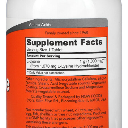 L-lysine Now Foods 1000mg L-lisina 250 Tabs Importado 5un - Imagem 3