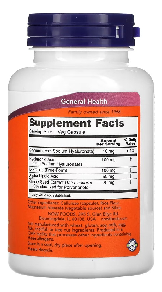 Ácido Hialurônico 100mg 120 Cápsulas Importado 2un Now Foods - Imagem 5